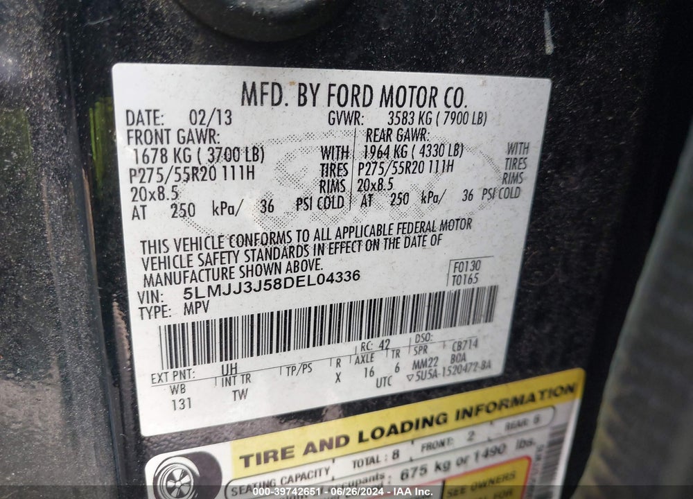 2013 LINCOLN NAVIGATOR L VIN: 5LMJJ3J58DEL04336