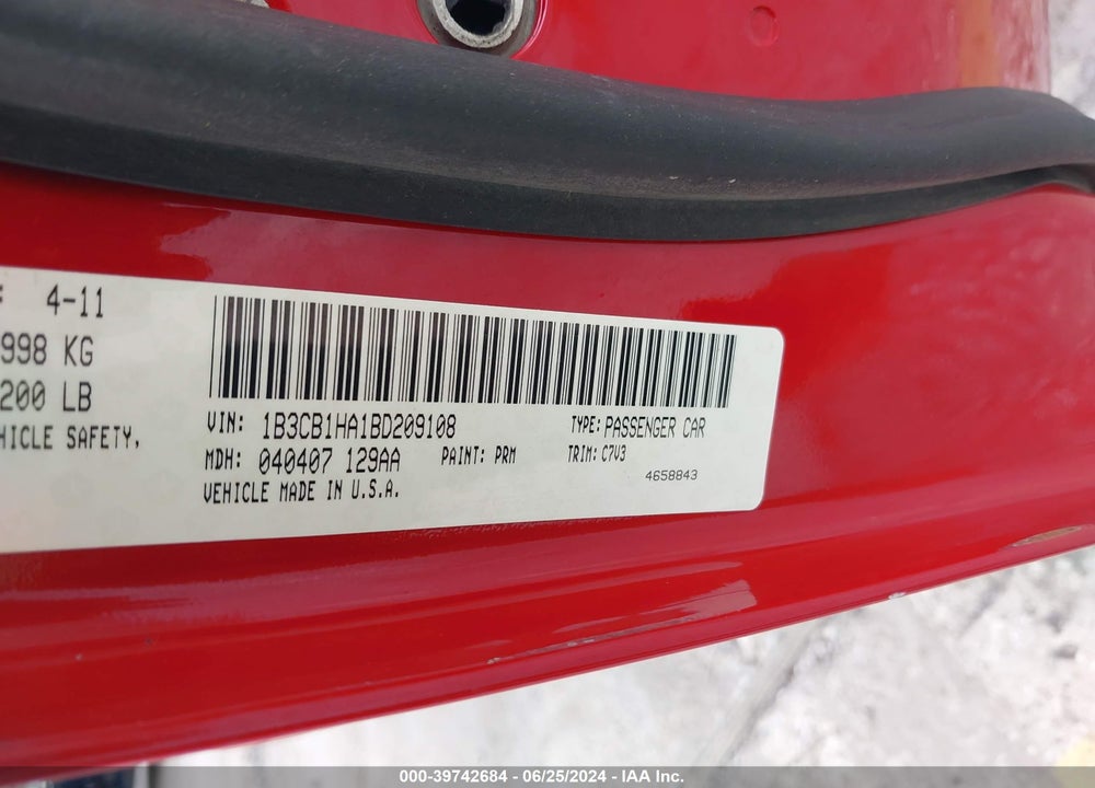 2011 DODGE CALIBER EXPRESS VIN: 1B3CB1HA1BD209108