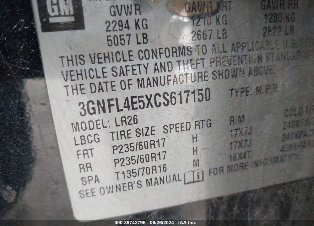 2012 CHEVROLET CAPTIVA SPORT LTZ VIN: 3GNFL4E5XCS617150