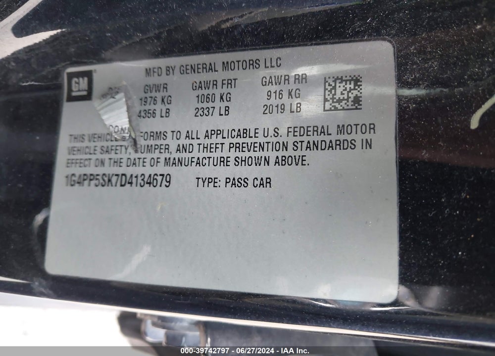 2013 BUICK VERANO VIN: 1G4PP5SK7D4134679