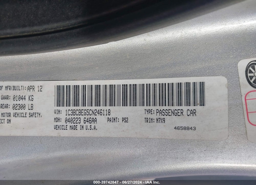 2012 CHRYSLER 200 TOURING VIN: 1C3BCBEG5CN246118