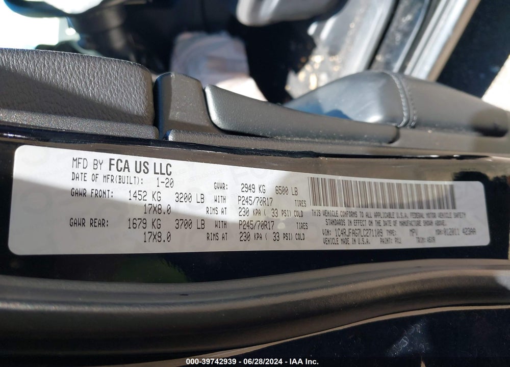 2020 JEEP GRAND CHEROKEE LAREDO E 4X4 VIN: 1C4RJFAG7LC271109