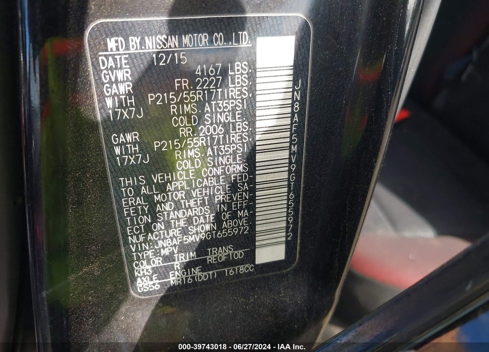 2016 NISSAN JUKE SV VIN: JN8AF5MV9GT655972