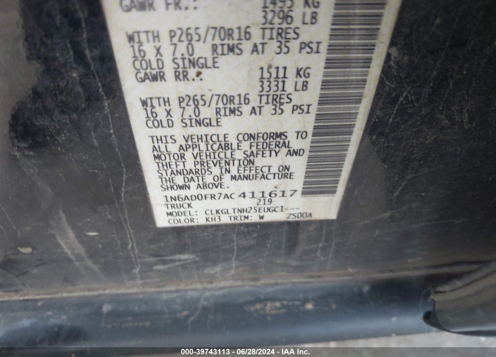 2010 NISSAN FRONTIER SE VIN: 1N6AD0FR7AC411617