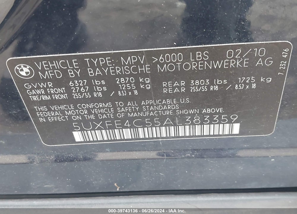 2010 BMW X5 XDRIVE30I VIN: 5UXFE4C55AL383359