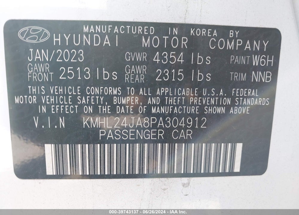 2023 HYUNDAI SONATA SE VIN: KMHL24JA8PA304912