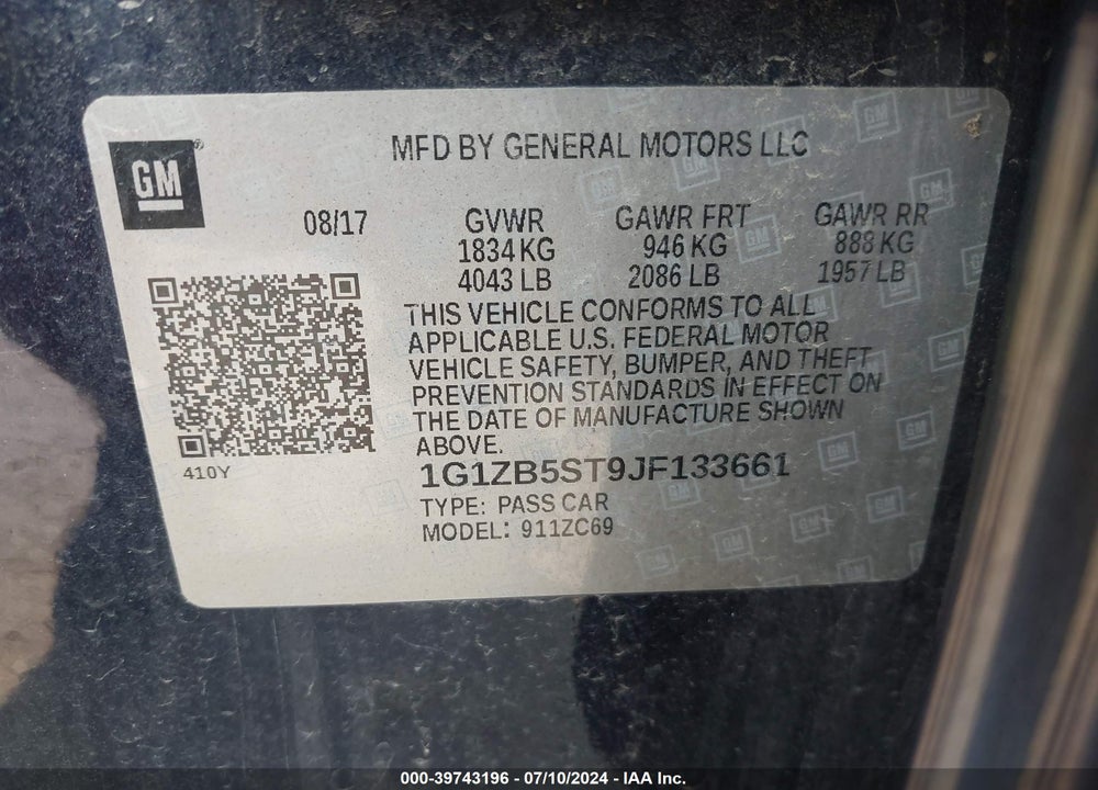 2018 CHEVROLET MALIBU VIN: 1G1ZB5ST9JF133661