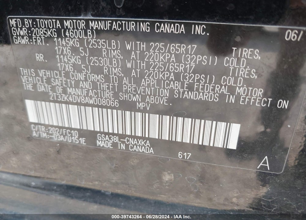 2010 TOYOTA RAV4 BASE V6 VIN: 2T3ZK4DV8AW008066