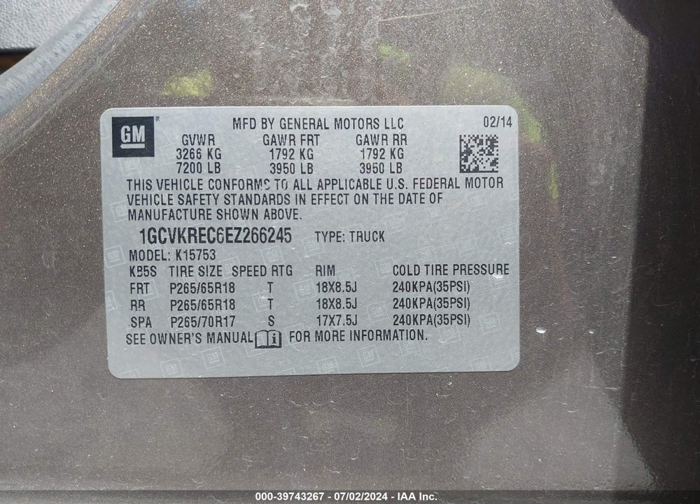 2014 CHEVROLET SILVERADO 1500 2LT VIN: 1GCVKREC6EZ266245