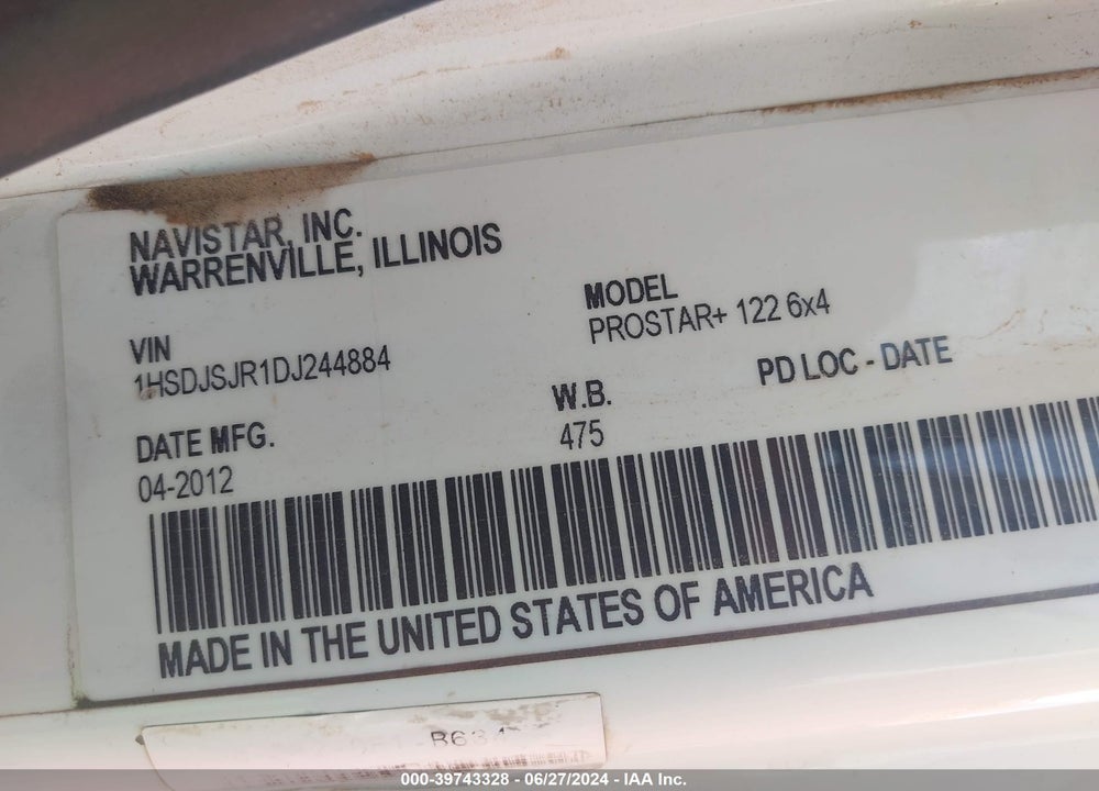 2013 INTERNATIONAL PROSTAR VIN: 1HSDJSJR1DJ244884