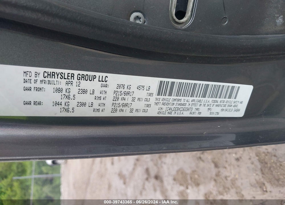 2012 JEEP COMPASS LATITUDE VIN: 1C4NJDEBXCD633073