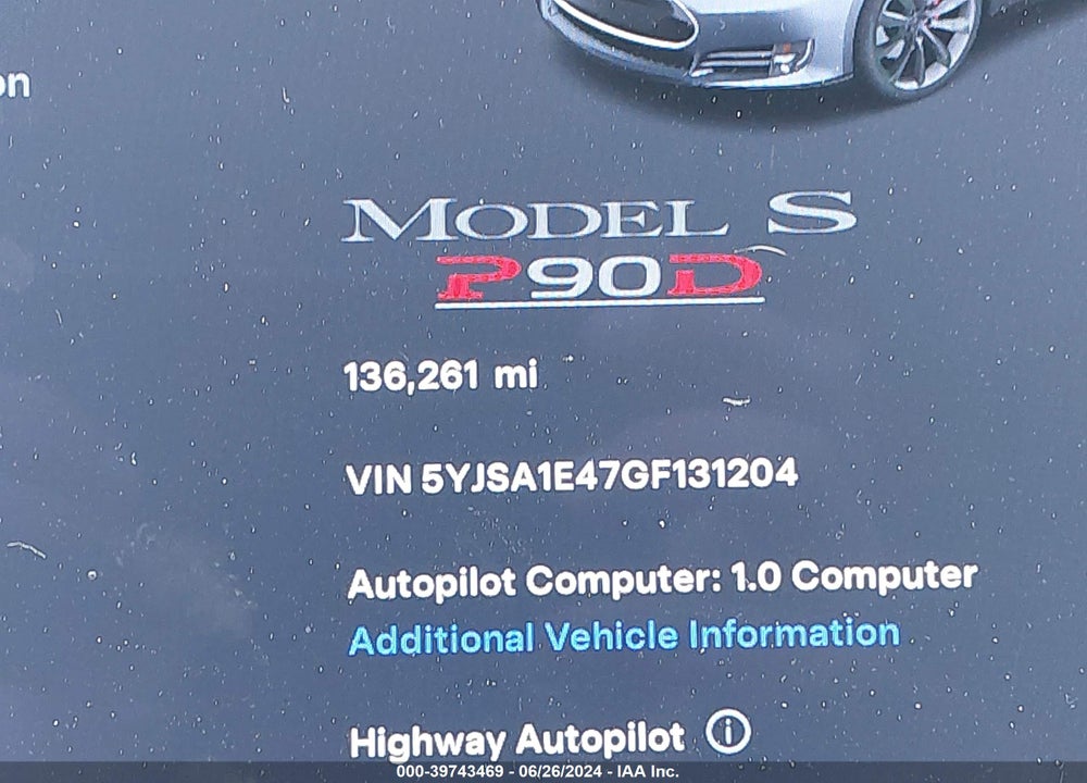 2016 TESLA MODEL S 90D/P100D/P85D/P90D VIN: 5YJSA1E47GF131204