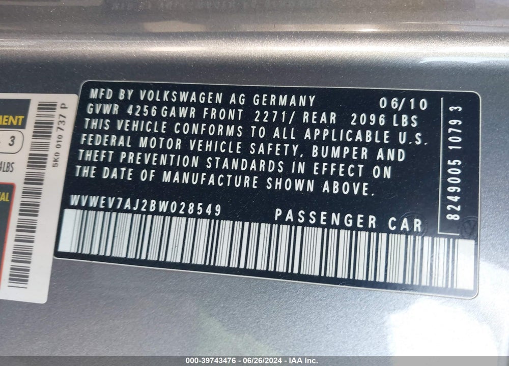 2011 VOLKSWAGEN GTI 2-DOOR VIN: WVWEV7AJ2BW028549