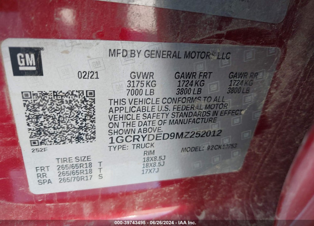 2021 CHEVROLET SILVERADO 1500 4WD DOUBLE CAB STANDARD BED LT VIN: 1GCRYDED9MZ252012