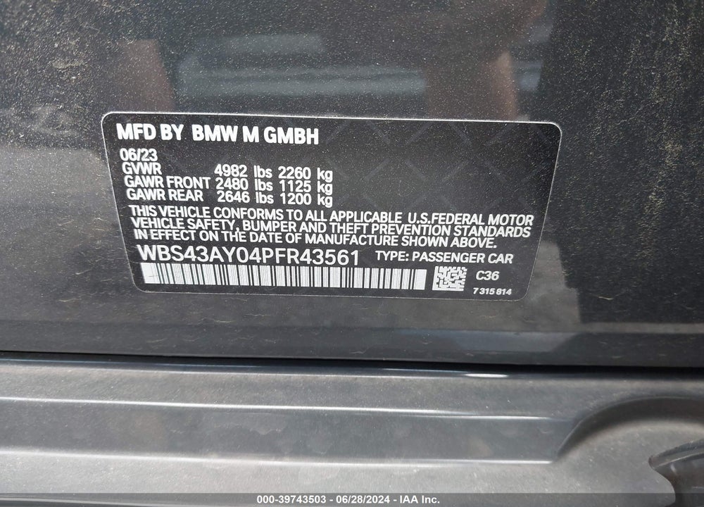 2023 BMW M3 COMPETITION XDRIVE VIN: WBS43AY04PFR43561