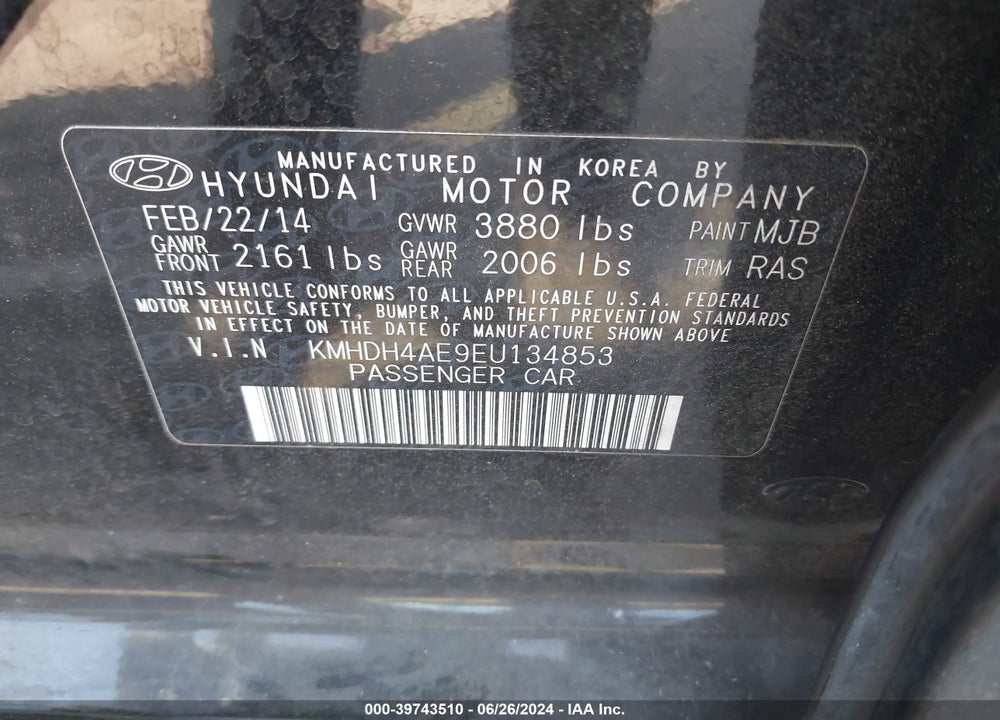 2014 HYUNDAI ELANTRA SE VIN: KMHDH4AE9EU134853