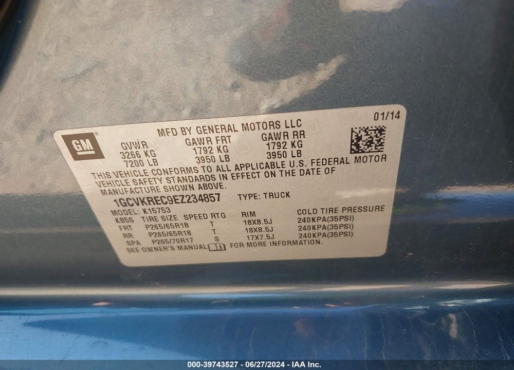 2014 CHEVROLET SILVERADO 1500 1LT VIN: 1GCVKREC9EZ234857