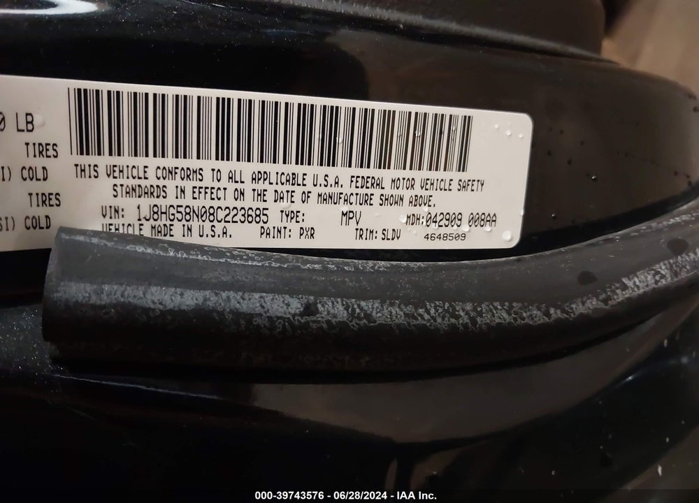 2008 JEEP COMMANDER LIMITED VIN: 1J8HG58N08C223685
