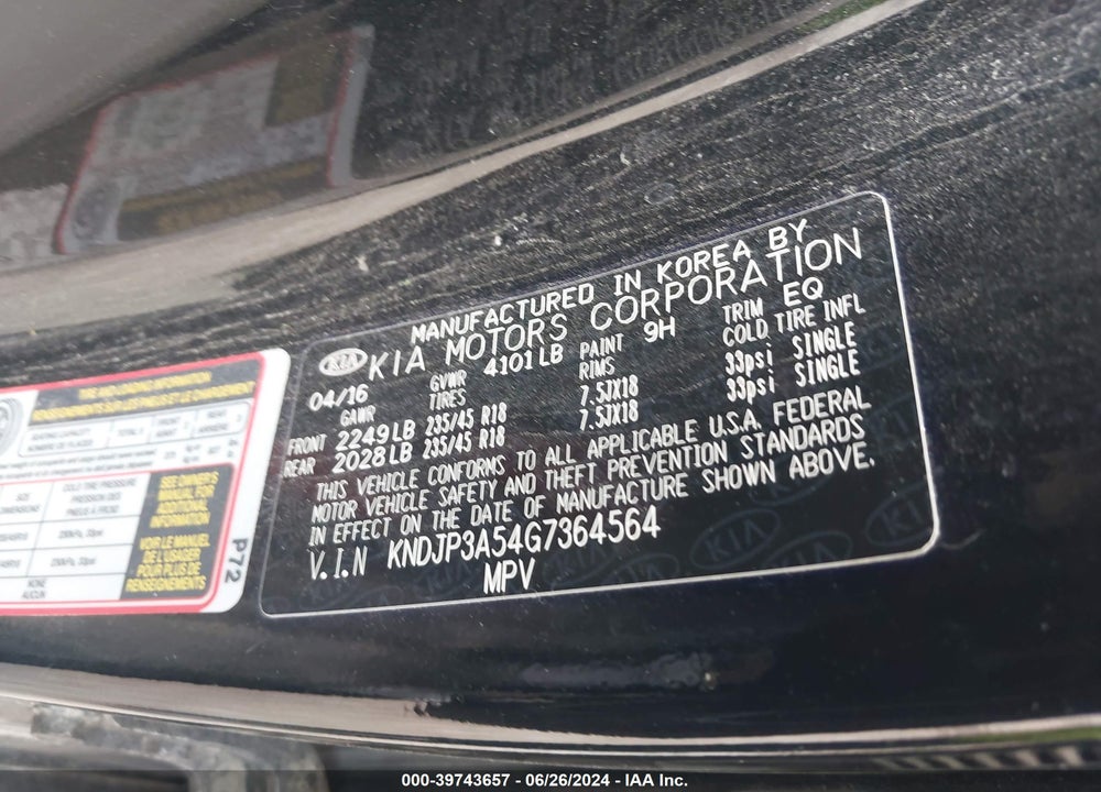 2016 KIA SOUL VIN: KNDJP3A54G7364564