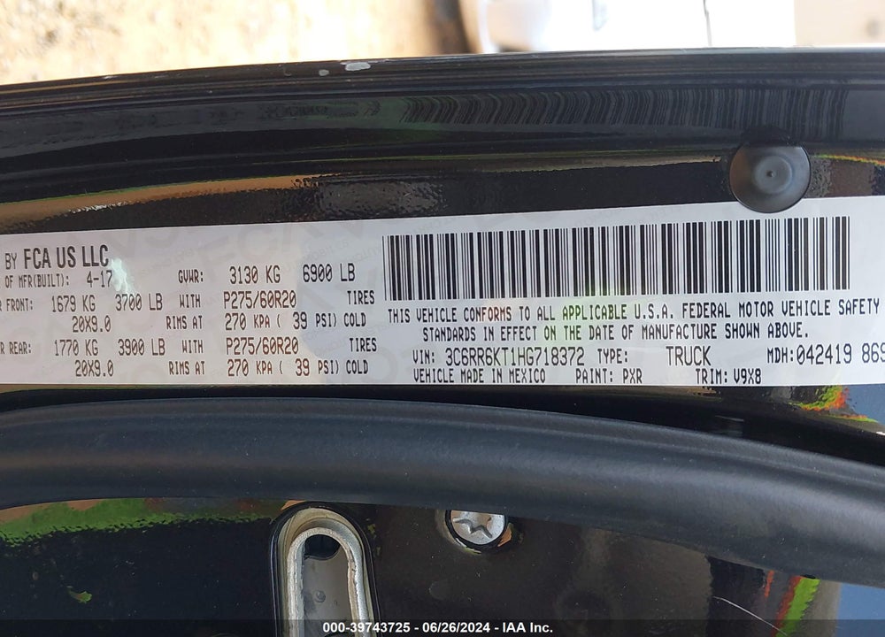 2017 RAM 1500 EXPRESS 4X2 5'7 BOX VIN: 3C6RR6KT1HG718372