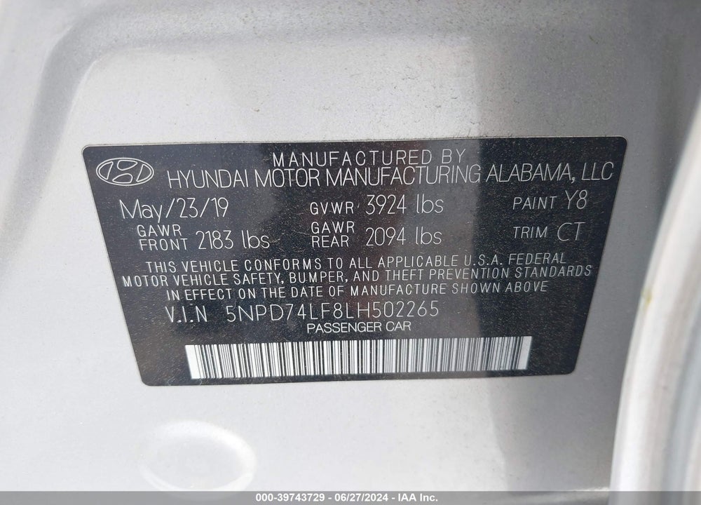 2020 HYUNDAI ELANTRA SE VIN: 5NPD74LF8LH502265