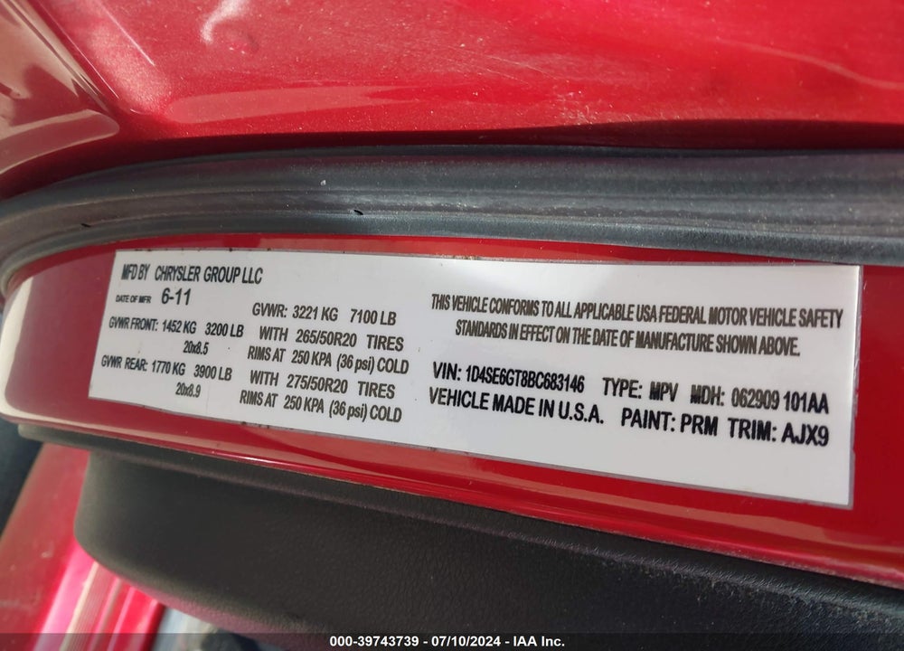 2011 DODGE DURANGO R/T VIN: 1D4SE6GT8BC683146