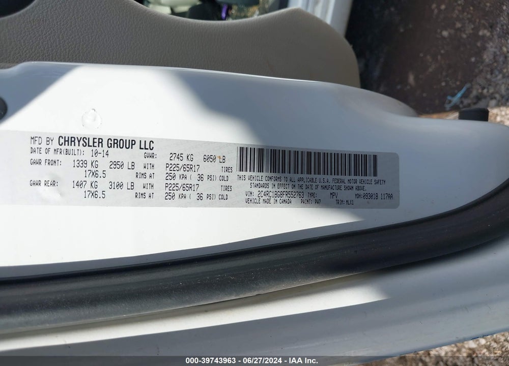 2015 CHRYSLER TOWN & COUNTRY TOURING VIN: 2C4RC1BG8FR552763