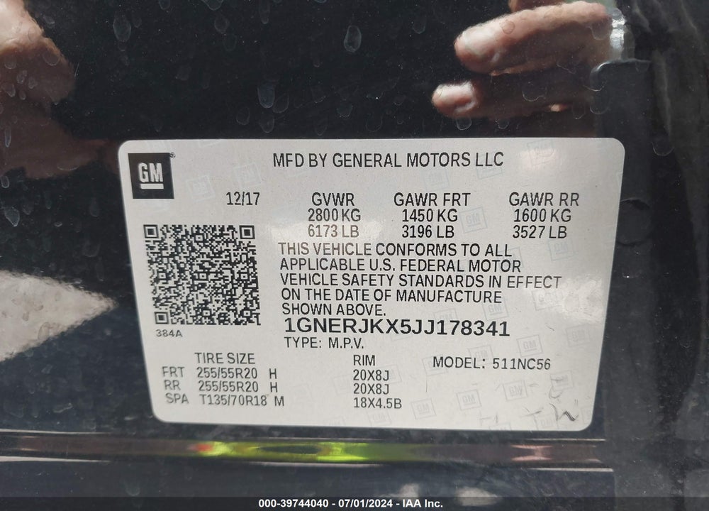 2018 CHEVROLET TRAVERSE RS VIN: 1GNERJKX5JJ178341