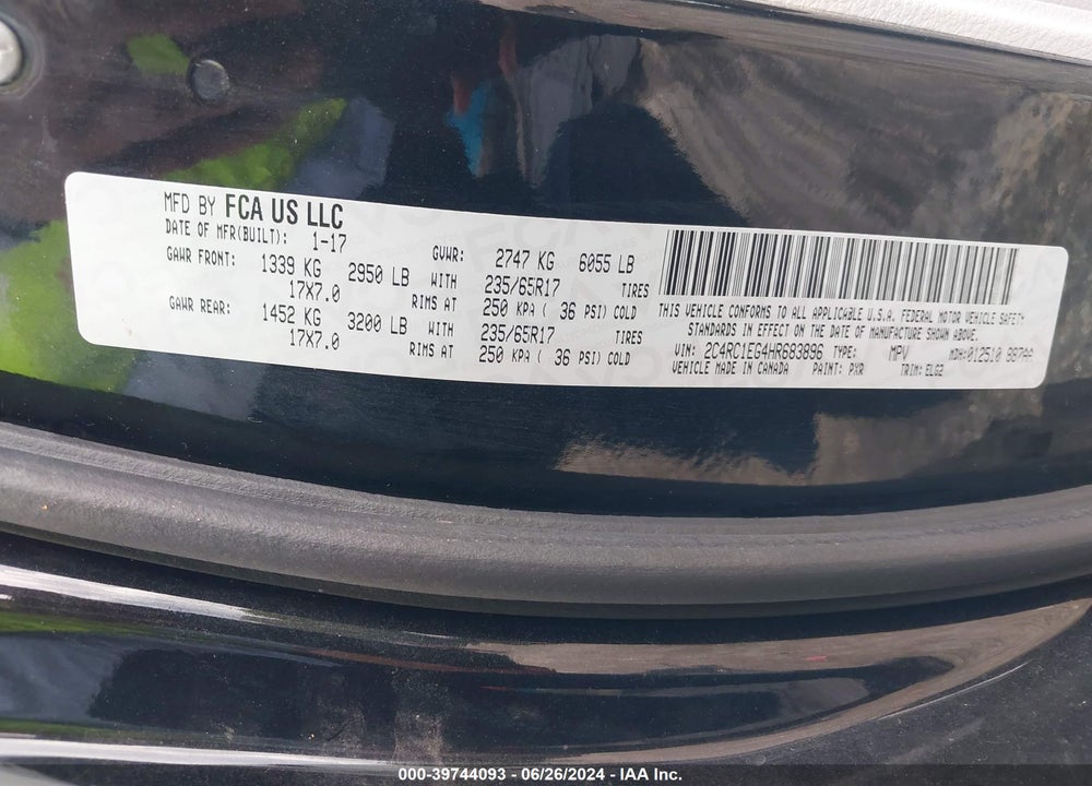 2017 CHRYSLER PACIFICA TOURING L PLUS VIN: 2C4RC1EG4HR683896