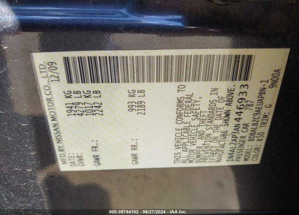 2010 NISSAN ALTIMA 2.5 S VIN: 1N4AL2AP3AN446933