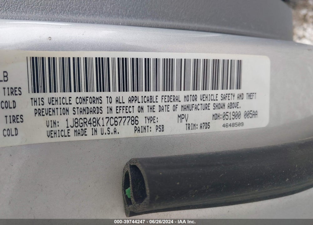 2007 JEEP GRAND CHEROKEE LAREDO VIN: 1J8GR48K17C677786