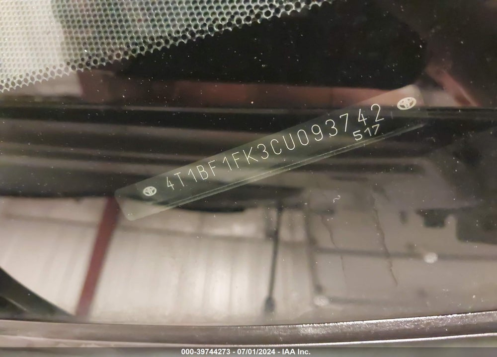 2012 TOYOTA CAMRY SE VIN: 4T1BF1FK3CU093742