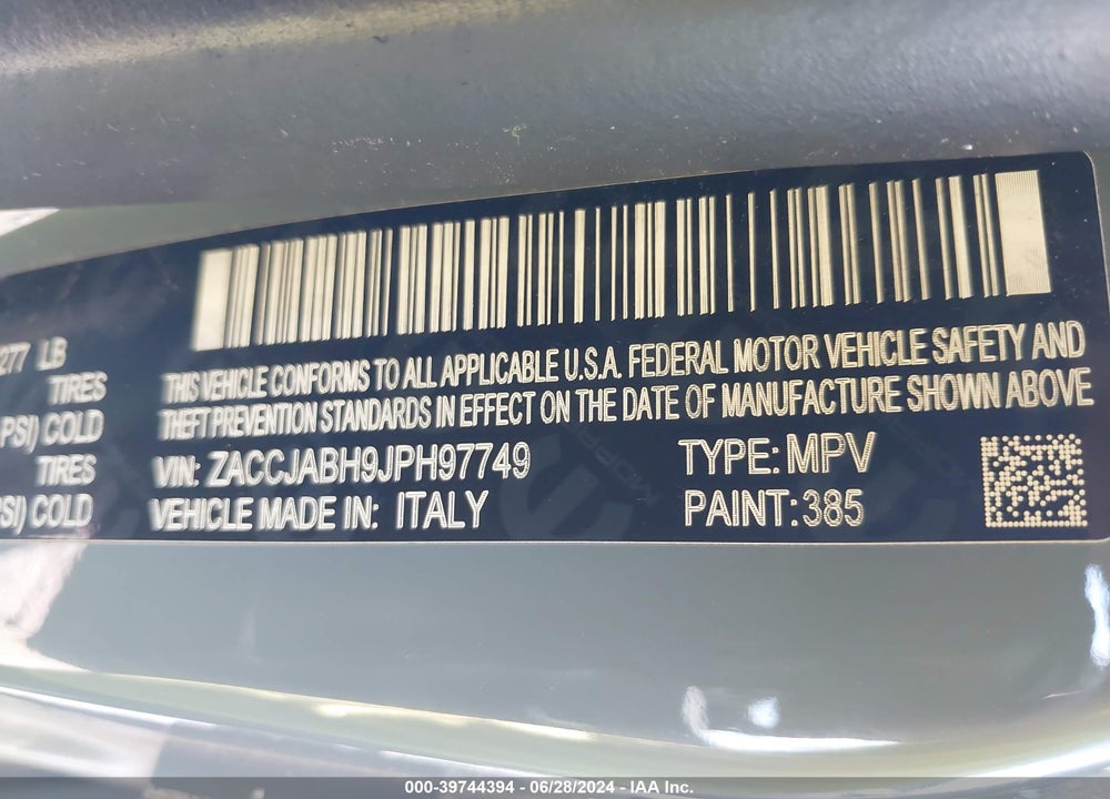 2018 JEEP RENEGADE ALTITUDE FWD VIN: ZACCJABH9JPH97749