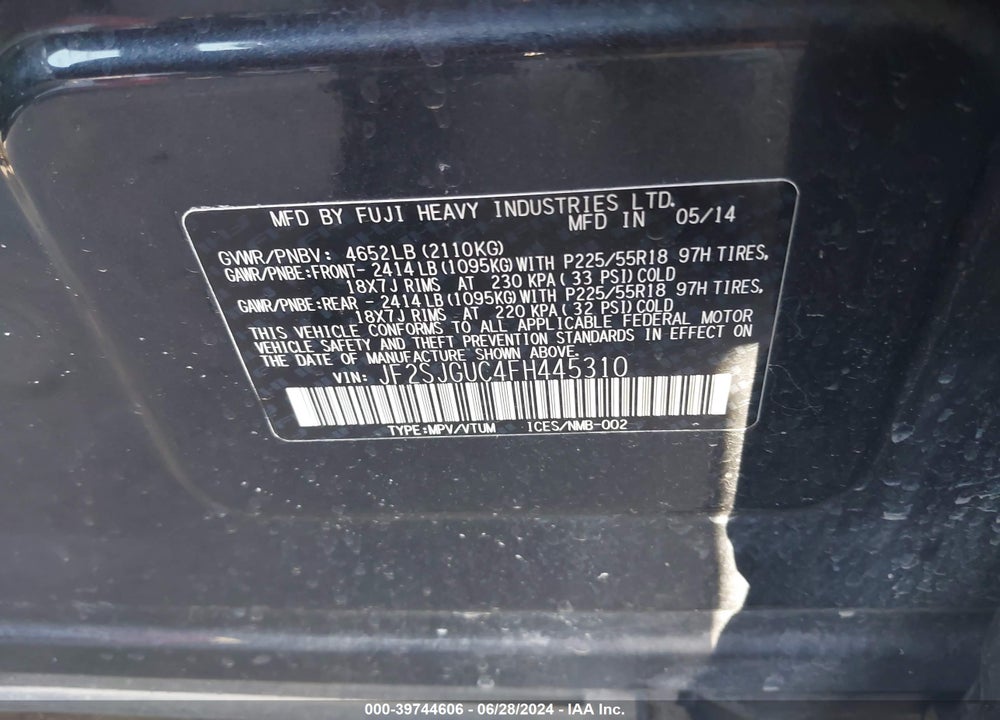 2015 SUBARU FORESTER 2.0XT TOURING VIN: JF2SJGUC4FH445310