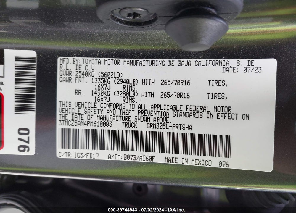 2023 TOYOTA TACOMA TRD OFF ROAD VIN: 3TMCZ5AN4PM618083