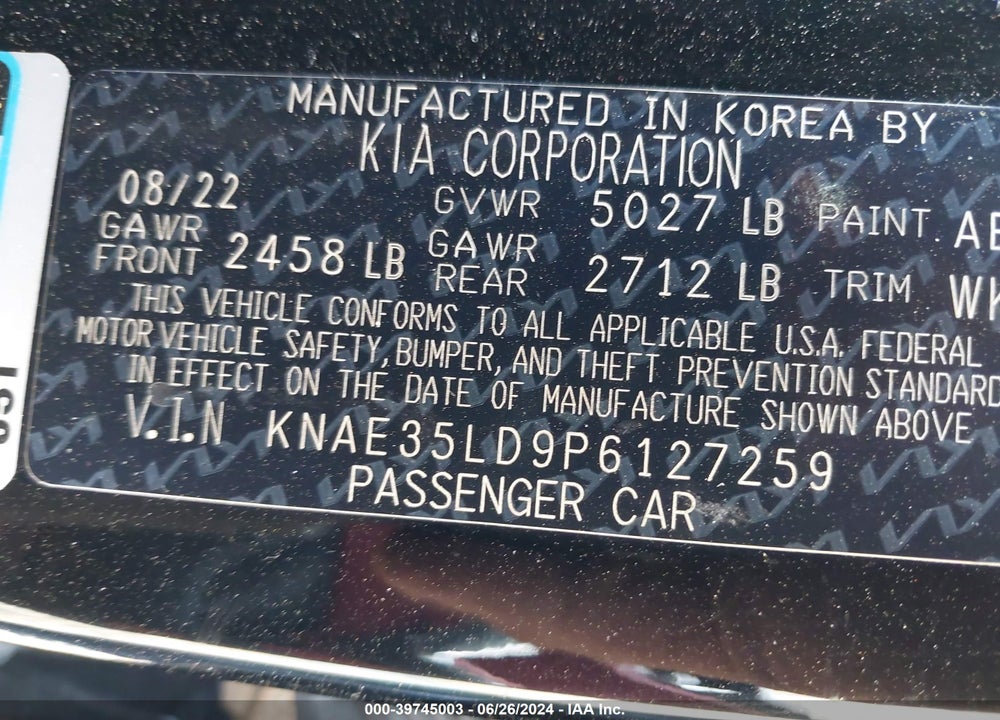 2023 KIA STINGER GT LINE VIN: KNAE35LD9P6127259