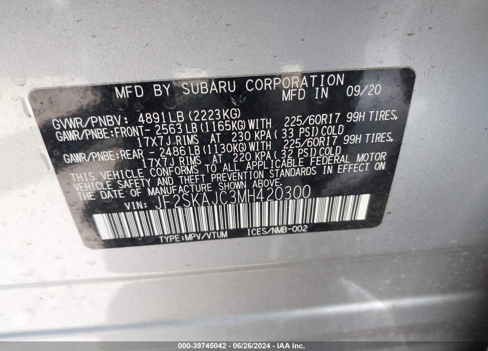 2021 SUBARU FORESTER PREMIUM VIN: JF2SKAJC3MH420300