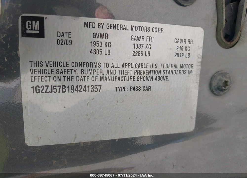 2009 PONTIAC G6 NEW SE VIN: 1G2ZJ57B194241357