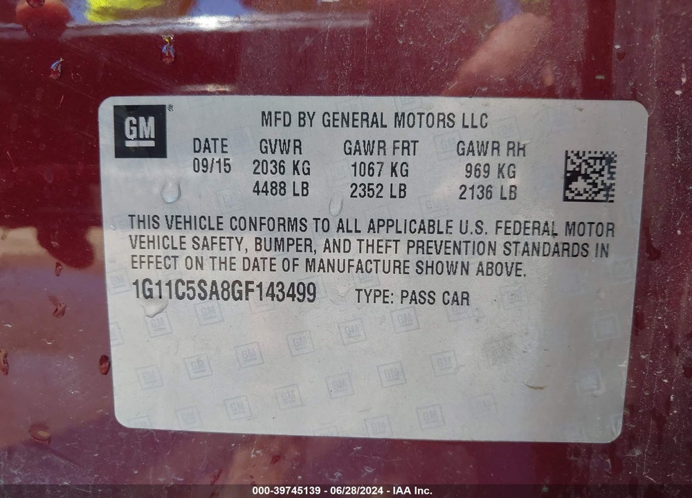 2016 CHEVROLET MALIBU LIMITED LT VIN: 1G11C5SA8GF143499