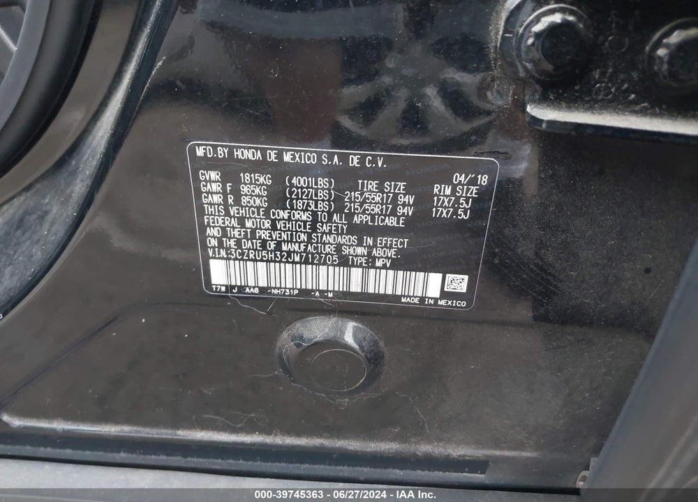 2018 HONDA HR-V LX VIN: 3CZRU5H32JM712705