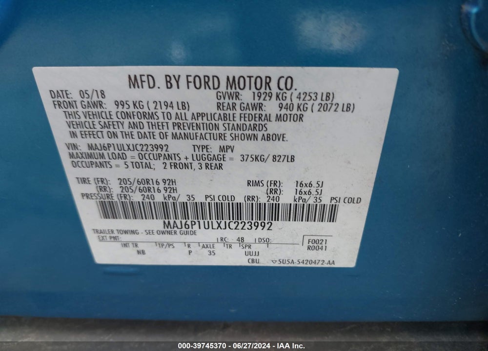2018 FORD ECOSPORT SE VIN: MAJ6P1ULXJC223992