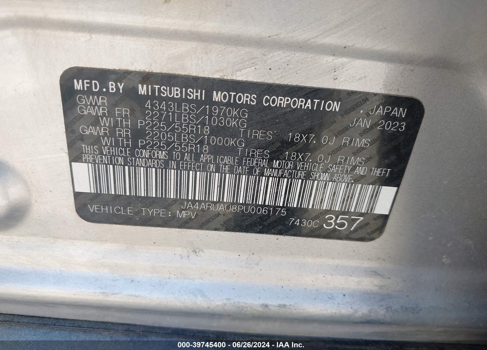 2023 MITSUBISHI OUTLANDER SPORT 2.0 ES VIN: JA4ARUAU8PU006175