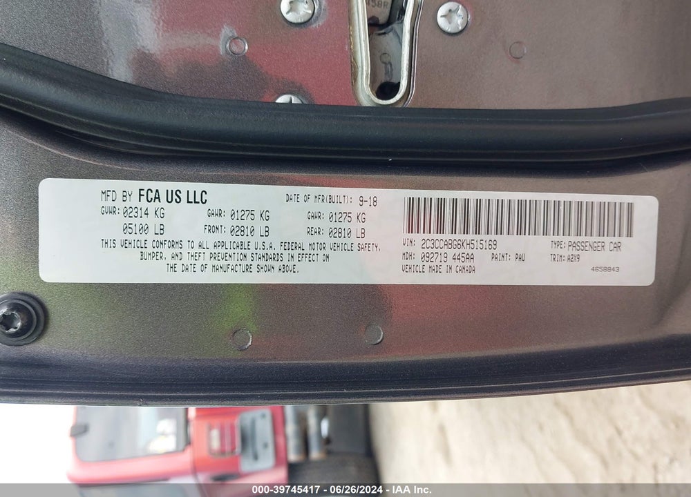 2019 CHRYSLER 300 VIN: 2C3CCABG6KH515169