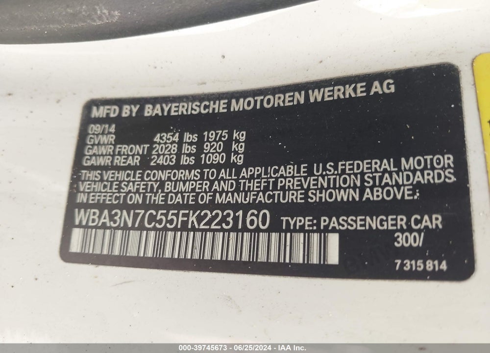 2015 BMW 428I VIN: WBA3N7C55FK223160