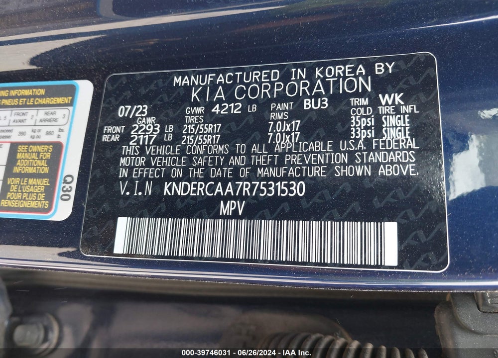 2024 KIA SELTOS EX VIN: KNDERCAA7R7531530