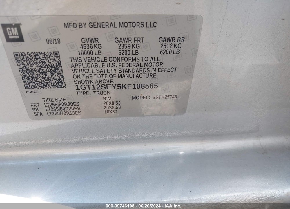 2019 GMC SIERRA 2500HD DENALI VIN: 1GT12SEY5KF106565