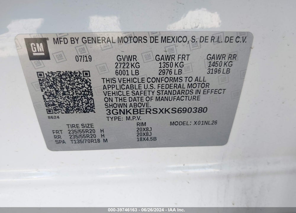 2019 CHEVROLET BLAZER RS VIN: 3GNKBERSXKS690380