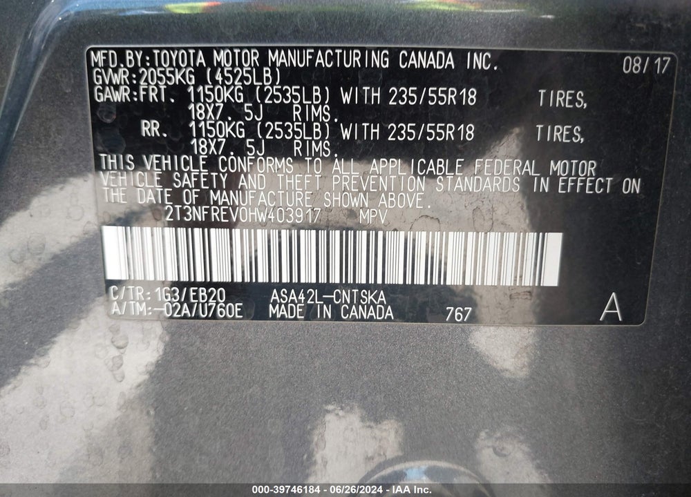 2017 TOYOTA RAV4 SE VIN: 2T3NFREV0HW403917