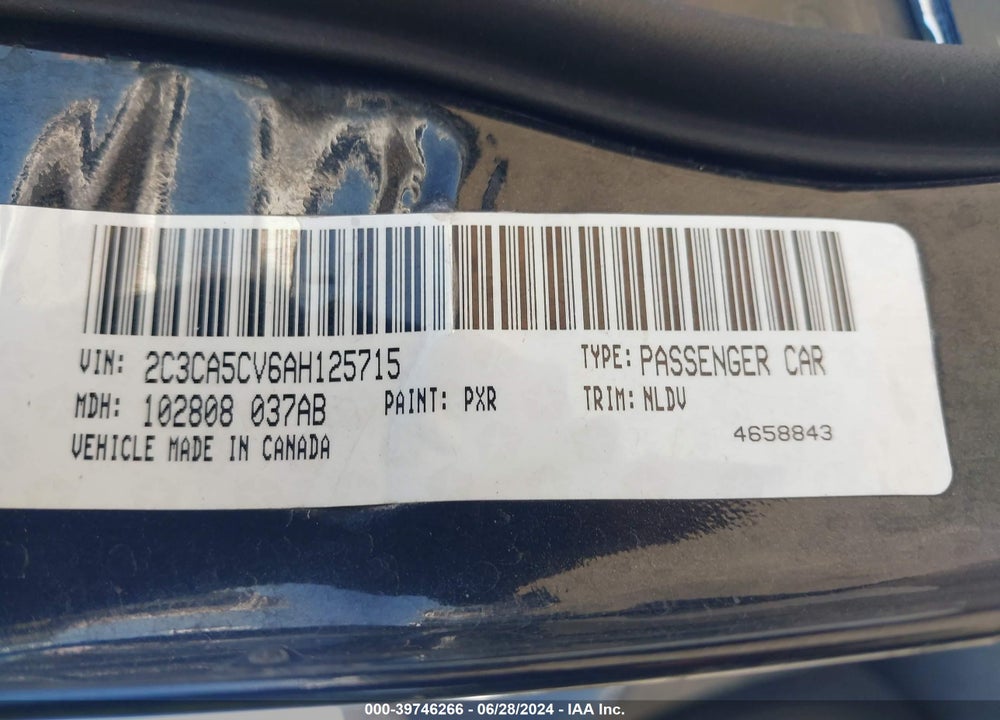 2010 CHRYSLER 300 TOURING/SIGNATURE SERIES/EXECUTIVE SERIES VIN: 2C3CA5CV6AH125715