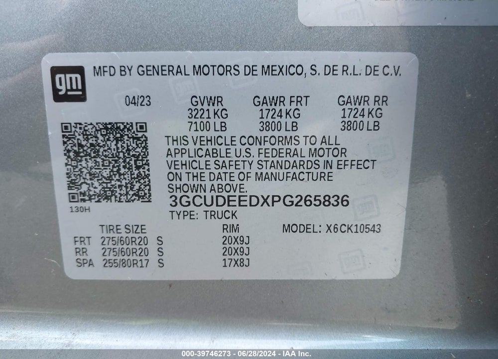 2023 CHEVROLET SILVERADO 1500 4WD SHORT BED RST VIN: 3GCUDEEDXPG265836